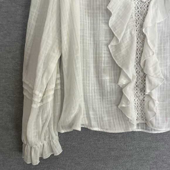 Zara Sheer Gauzy Ruffled Top Large Ivory Puff Sleeve Boho Peasant Fairy Blouse - Picture 3 of 11